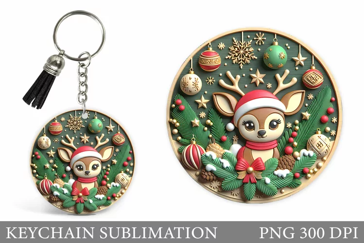 Christmas Deer Keychain. Christmas Keychain Sublimation