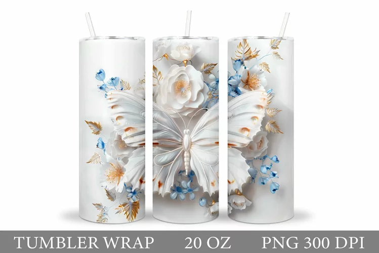 Butterfly Tumbler Design. Flowers Tumbler Sublimation