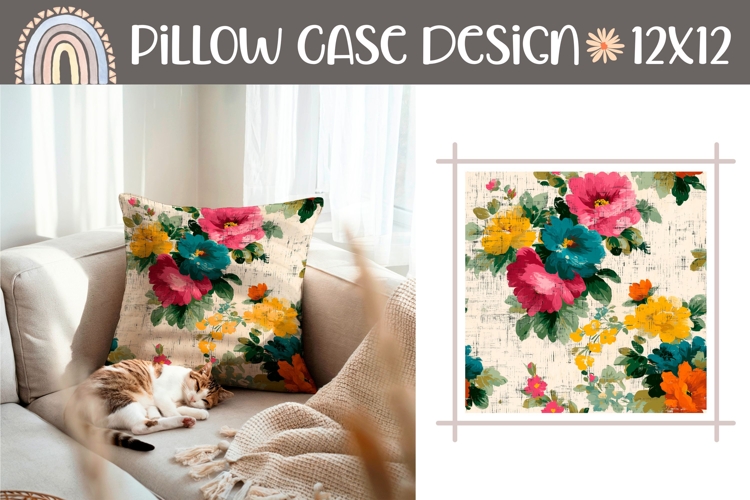 Cartoon Flowers Pillow PNG, Rustic Pillow Case Sublimation
