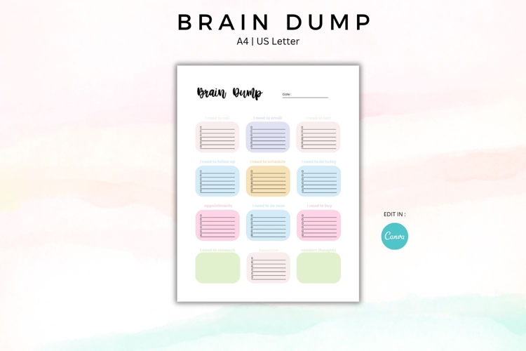 Brain Dump & Task Triage Planner A4 US Letter Canva