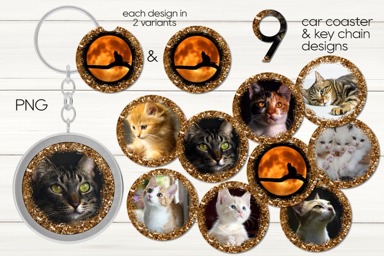 Cats design bundle | Car coaster & key chain sublimation example image 1
