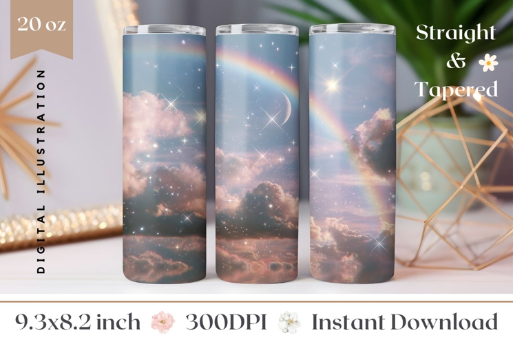 Glitter Tumbler Wrap Design, Glitter Rainbow Tumbler PNG example image 1