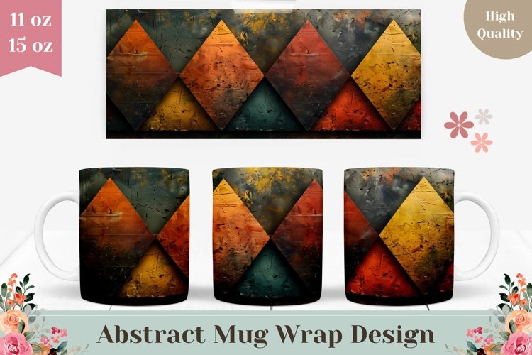 Abstract Mug Wrap Design, Colorful Rhombus Mug Design example image 1