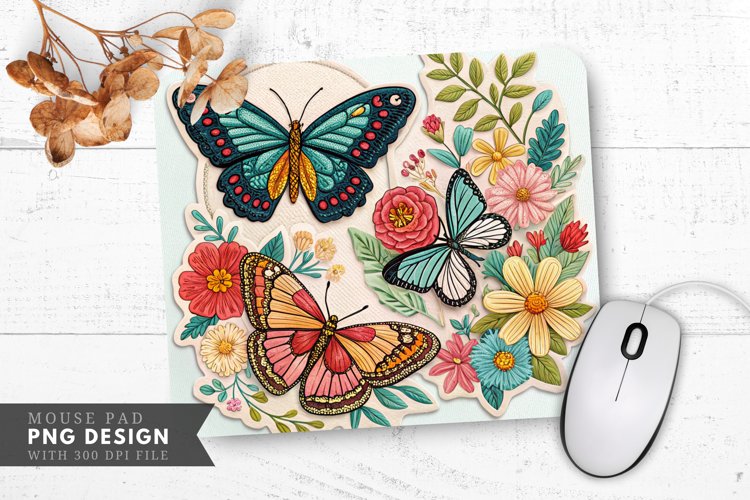 Butterfly Blooms Fabric Patch Mouse Pad PNG Design example image 1