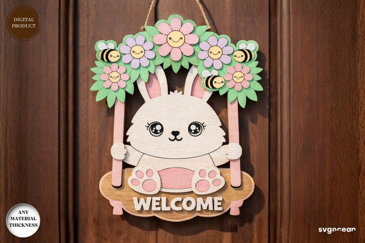 Easter Bunny Swing Door Sign Laser Cut | Door Hanger | SVG