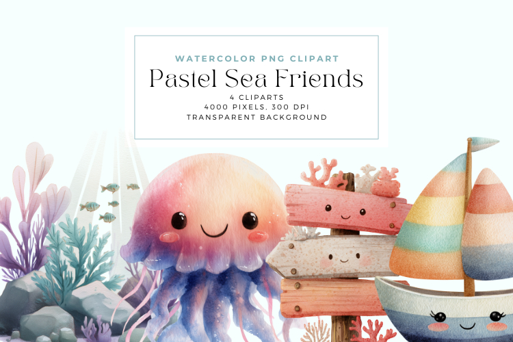 Watercolor Pastel Sea Friends Cliparts