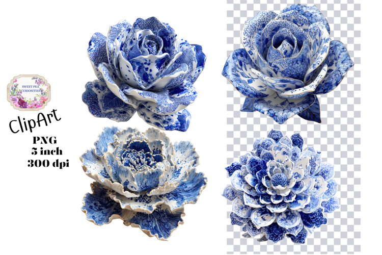 Blue Toile, Ephemera, PNG, Clipart, Junk Journal, flowers