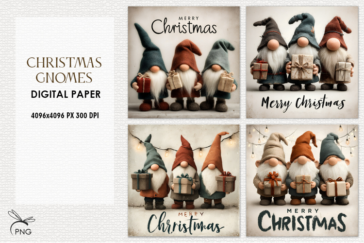Cute christmas gnomes digital paper, background clipart