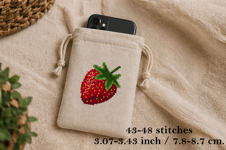 Strawberry cross stitch pattern. Red detailed small berry em