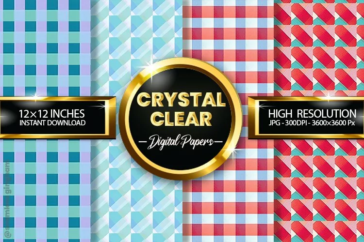 Crystal Clear Gingham Digital Papers 04 Variations