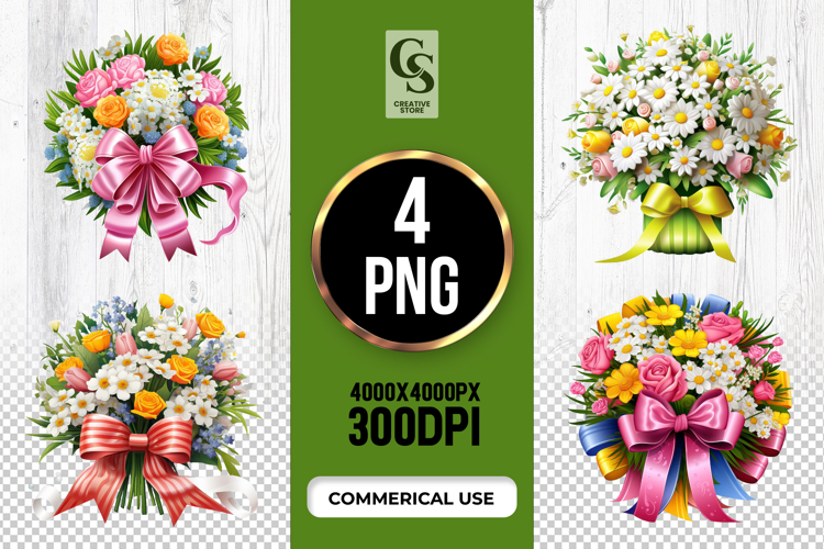 Floral Bouquet With Ribbon Clipart Sublimation PNG