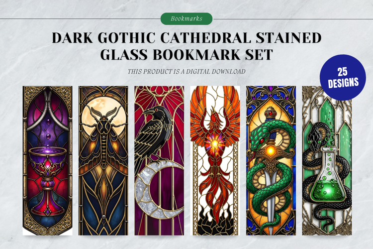 Dark Gothic Cathedral Stained Glass Bookmark Set