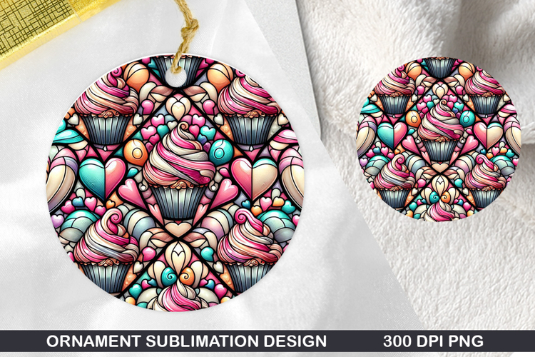 Cupcakes Stained Glass Ornament PNG, Digital Download File