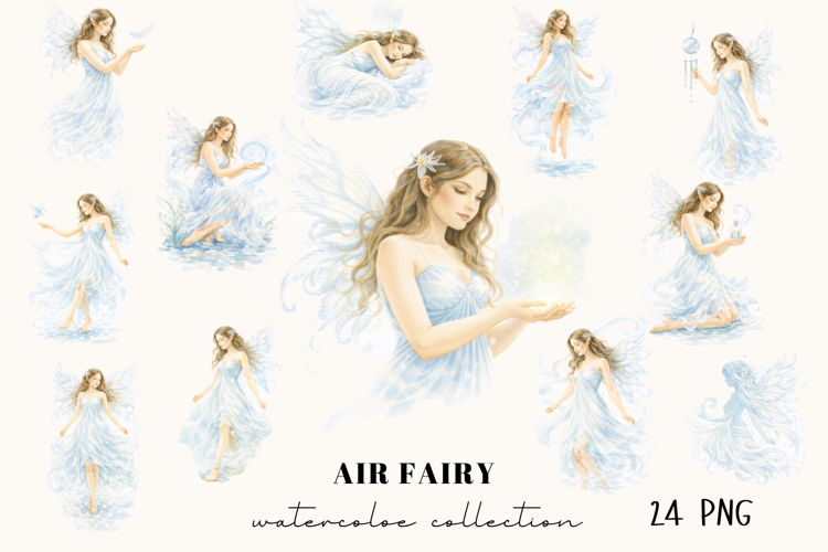 Air Fairy Watercolor Clipart, 24 PNG