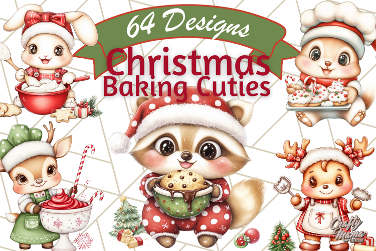 Christmas Baking Critters PNG Clipart, Cute Animals Holiday