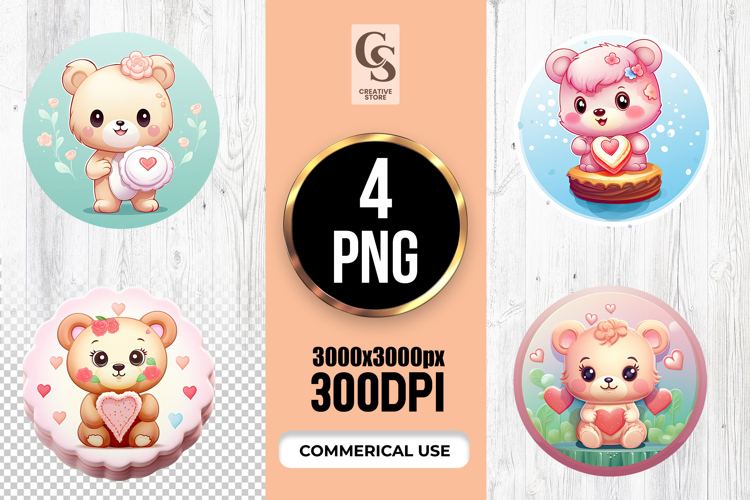Cute Teddy Bear Heart Illustration Clipart Sublimation PNG