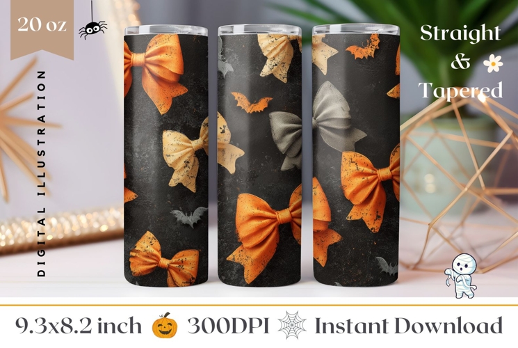 Orange Bows Tumbler Design, Cartoon Halloween Bats Tumbler