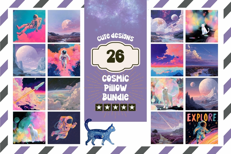 Cosmic Pillow Designs, Kids Pillow Bundle, Space PNG