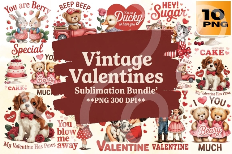 Vintage Valentine PNG Bundle