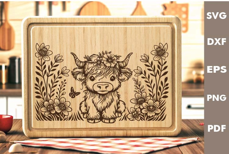 Baby Highland cow Design, Cutting board SVG, Laser cut SVG