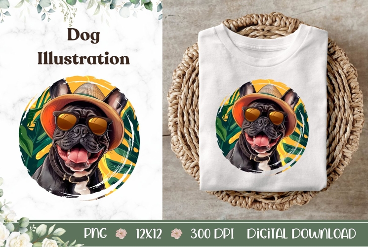 Summer French Bulldog Dog Illustration, French Bulldog PNG