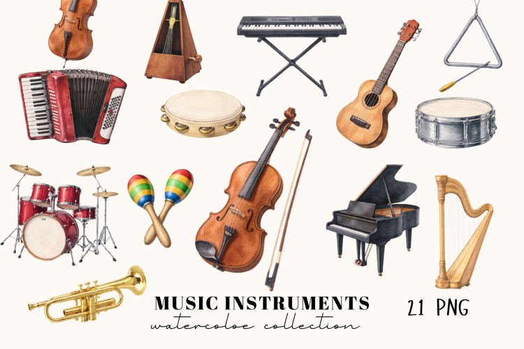 Watercolor Music Instruments Clipart