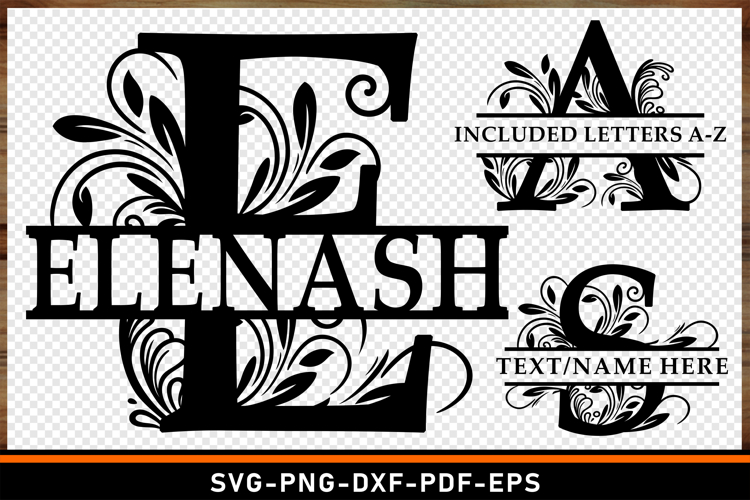 Monogram Flourish Split Alphabet Letters, Ornate Font SVG