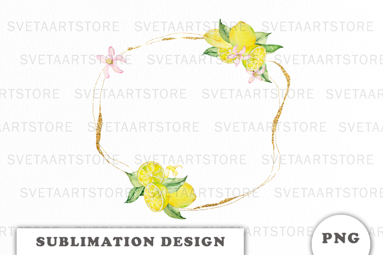 Watercolor Lemons Gold Frame png