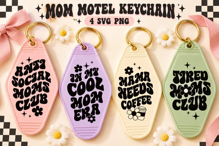 Mom Motel Keychain SVG PNG, Retro Mama Club Sayings