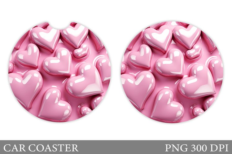 Hearts Car Coaster Sublimation. 3D Hearts Car Coaster Design example image 1