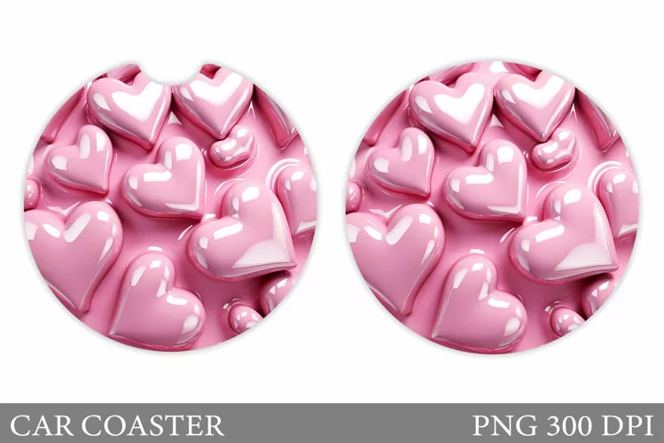 Hearts Car Coaster Sublimation. 3D Hearts Car Coaster Design