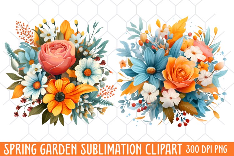 Spring Garden Clipart, Flowers Sublimation Designs