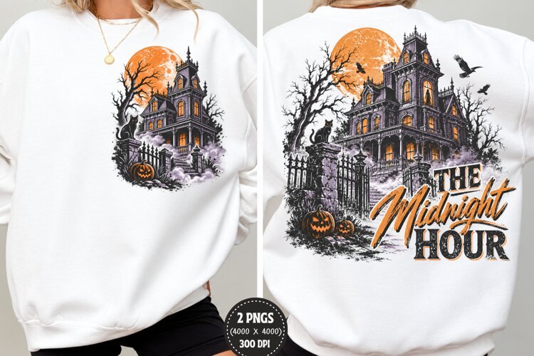 Haunted House Front Back Halloween PNG, Gothic Mansion Chest example image 1