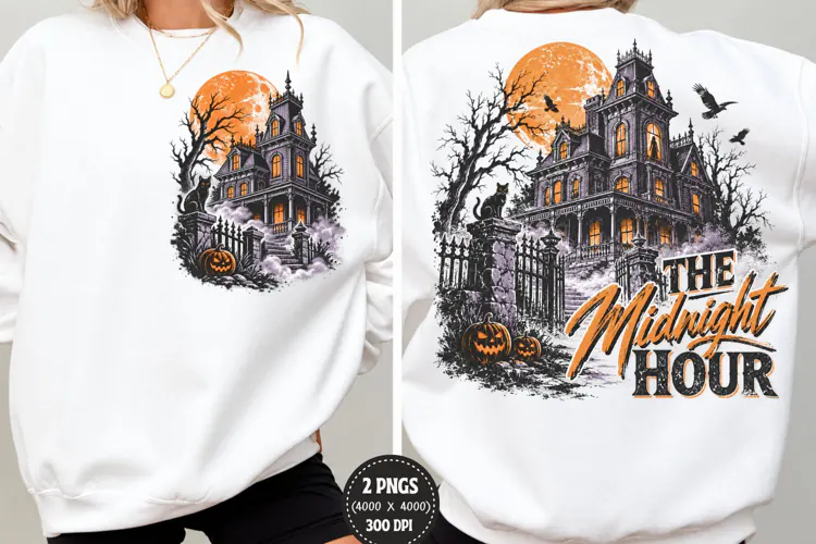 Haunted House Front Back Halloween PNG, Gothic Mansion Chest
