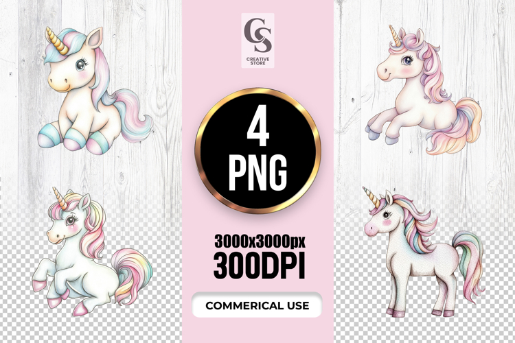 Watercolor Cute Pastel Unicorn Clipart Sublimation PNG