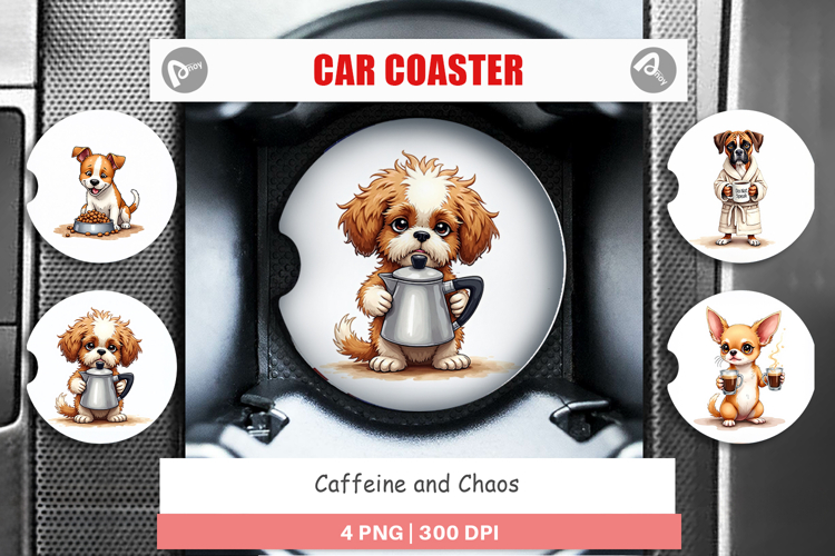 Caffeine Chaos Dogs Car Coaster