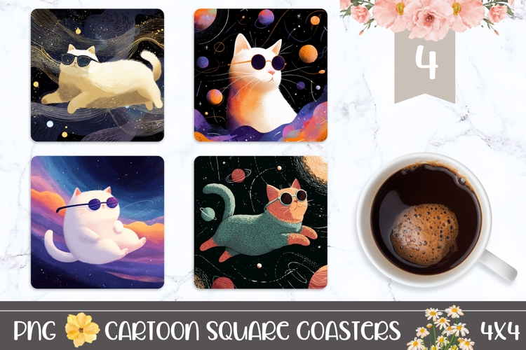 Cosmic Cat Square Coasters, Space Square Coaster PNG