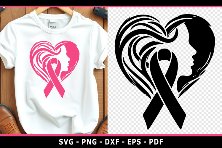 Heart breast cancer ribbon SVG cut files