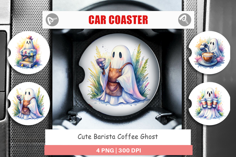 Cute Barista Coffee Ghost Car Coaster