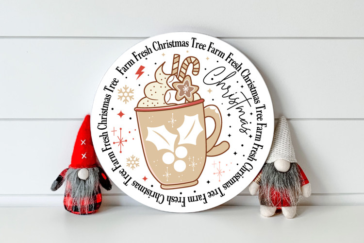 Farm Fresh Christmas Tree Round Sign design
