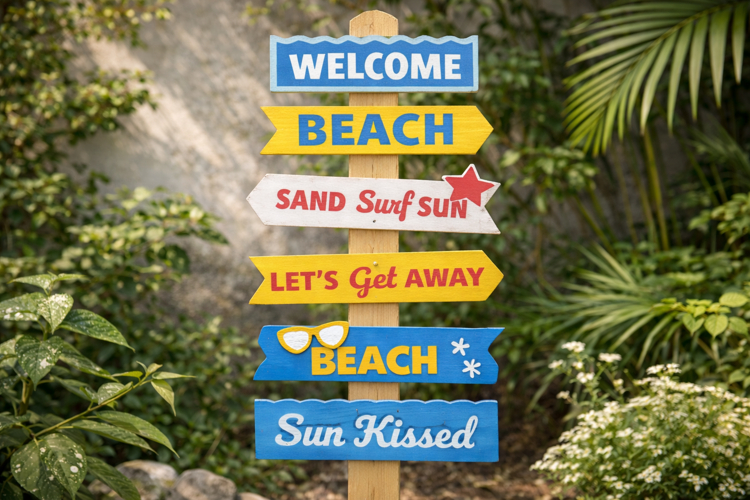Summer Beach Sign Laser Cut SVG - Tropical Signpost