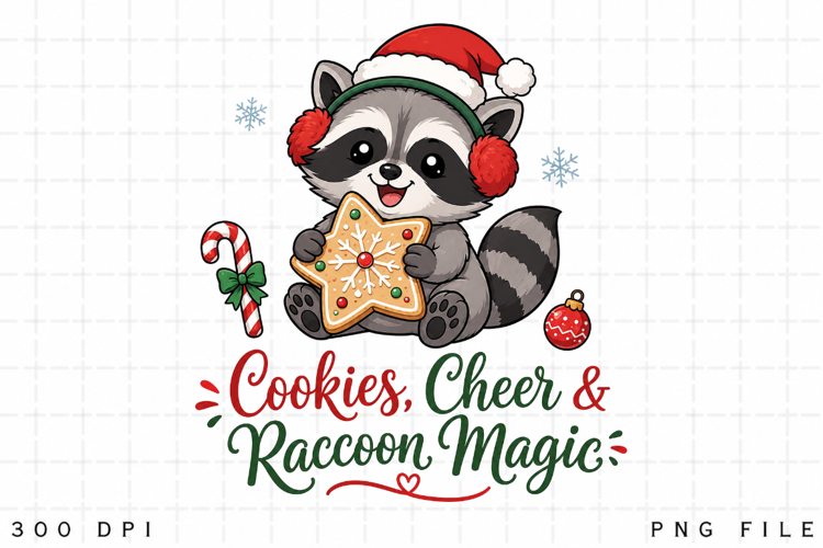 Cute Christmas Raccoon PNG, Cookies Cheer and Raccoon Magic