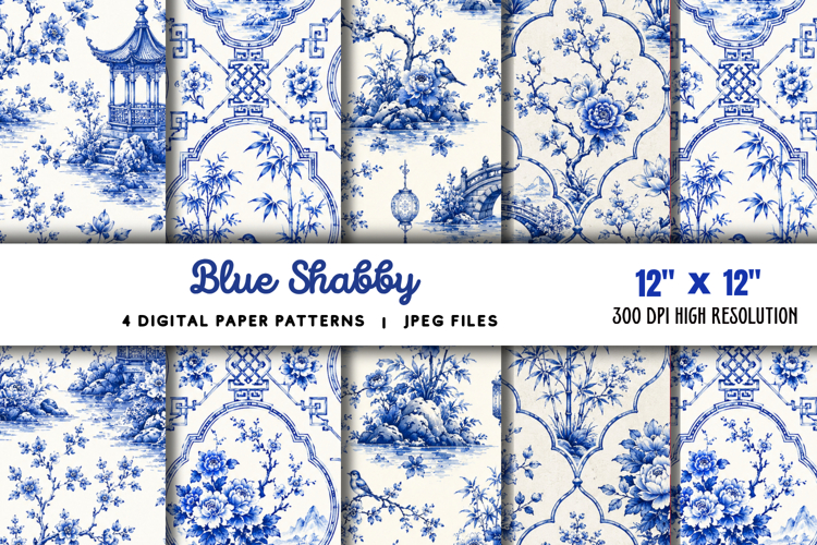 Blue Shabby Chic Chinoiserie Junk Journal JPG