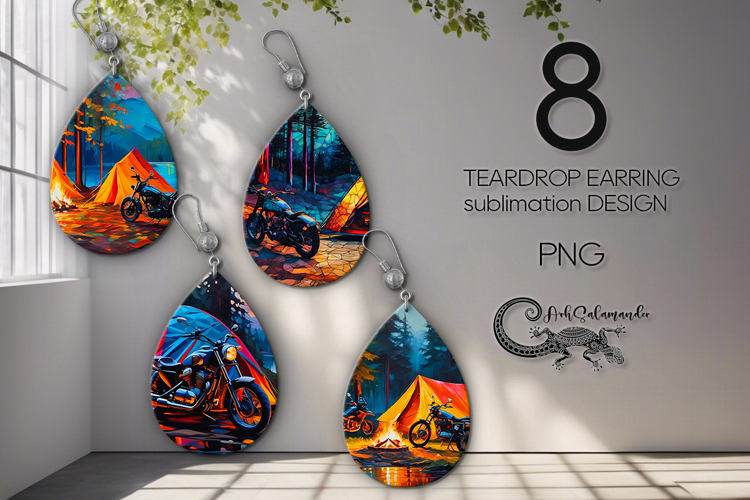Tent in forest | 8 Teardrop earring sublimation designs