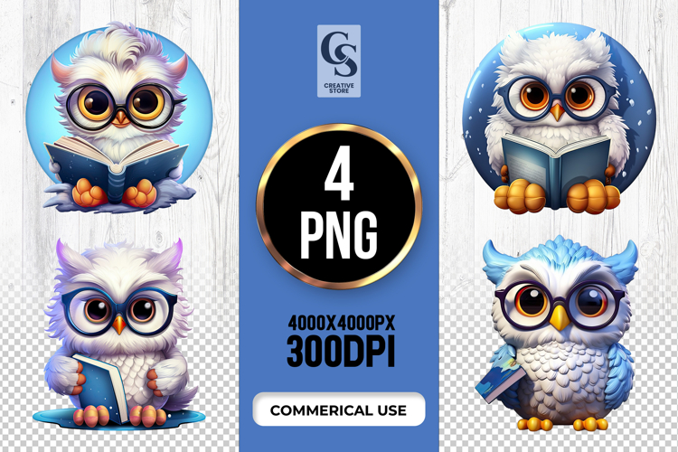 Reading Owl Clipart Sublimation PNG