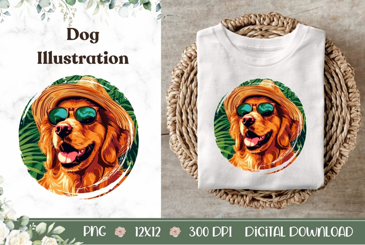 Labrador Retriever Dog Illustration, Tropical Labrador Dog