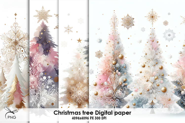 Christmas trees digital paper, background clipart