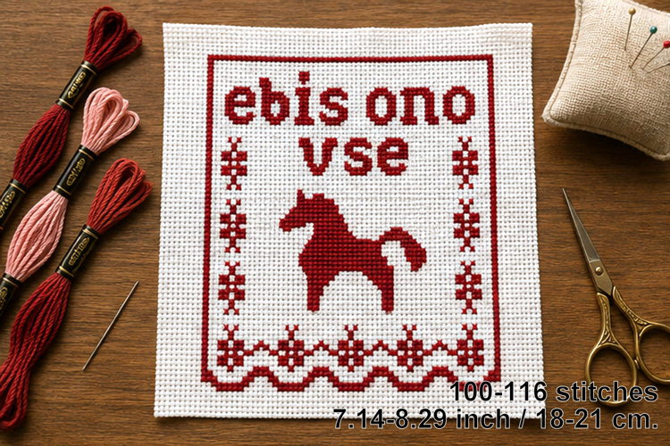 Cross stitch pattern Ebis ono vse koniom, red white folk sla example image 1