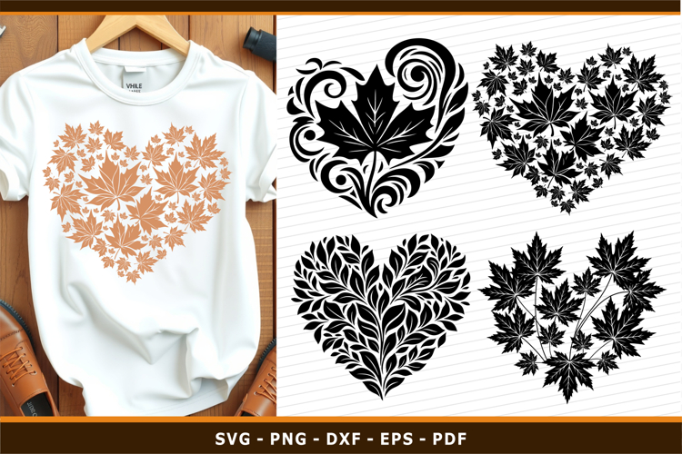 Heart Maple Leaf SVG, Autumn SVG, Fall Leaf SVG Cut Files