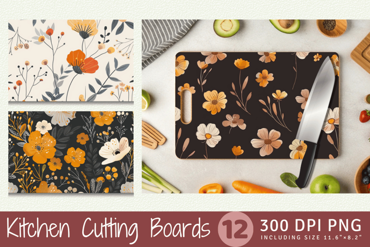 Minimal Boho Flowers Cutting Boards sublimation Design